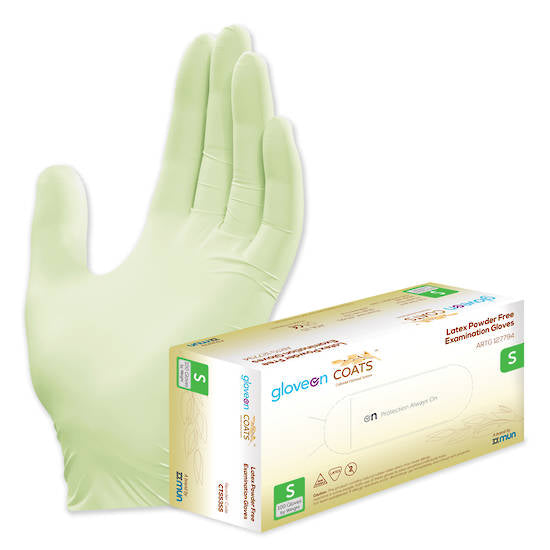 Latex Exam Gloves with Colloidal Oatmeal System, Powder Free, Non-Sterile, Fully Textured, Colloidal Oats Coated, Standard Cuff, Lime Green - Box of 100, S