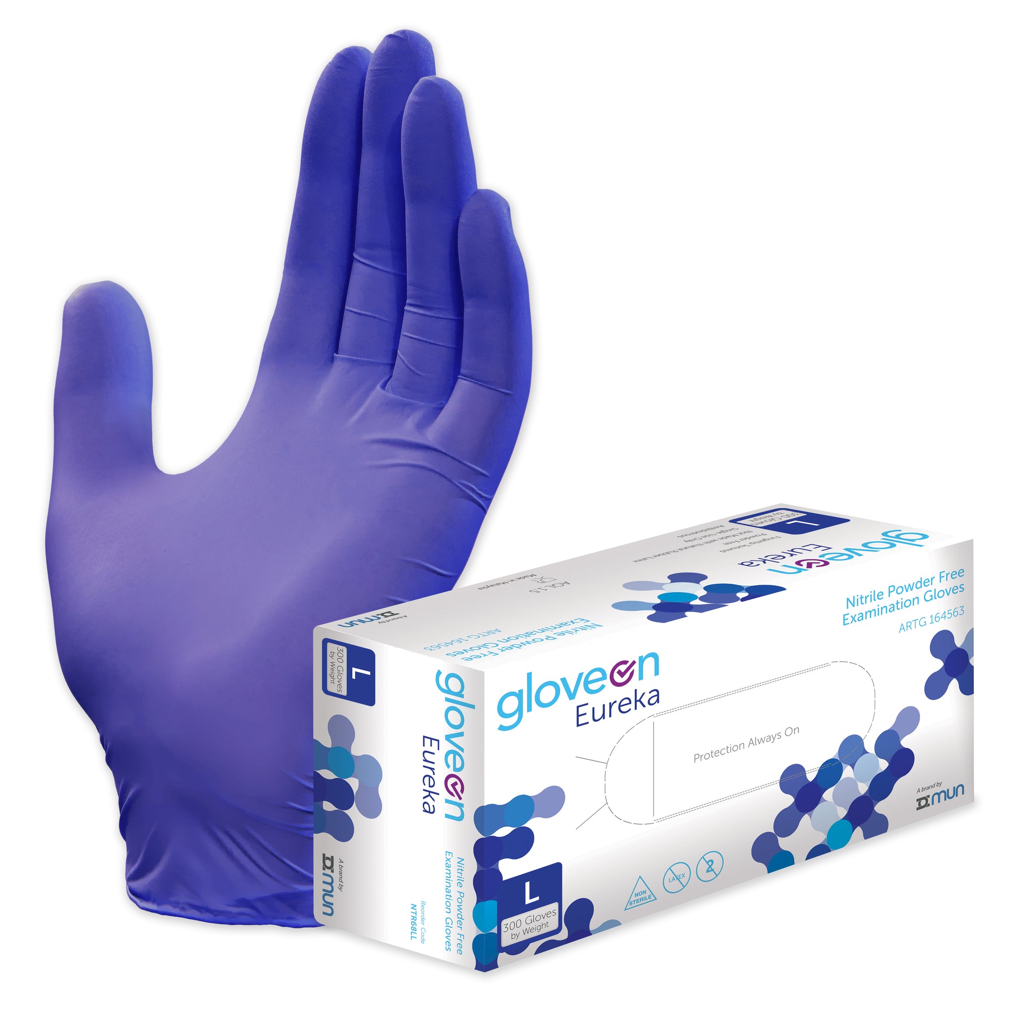 Nitrile Exam Gloves, Powder Free, Standard Cuff, Dark Blue - Box of 300, L