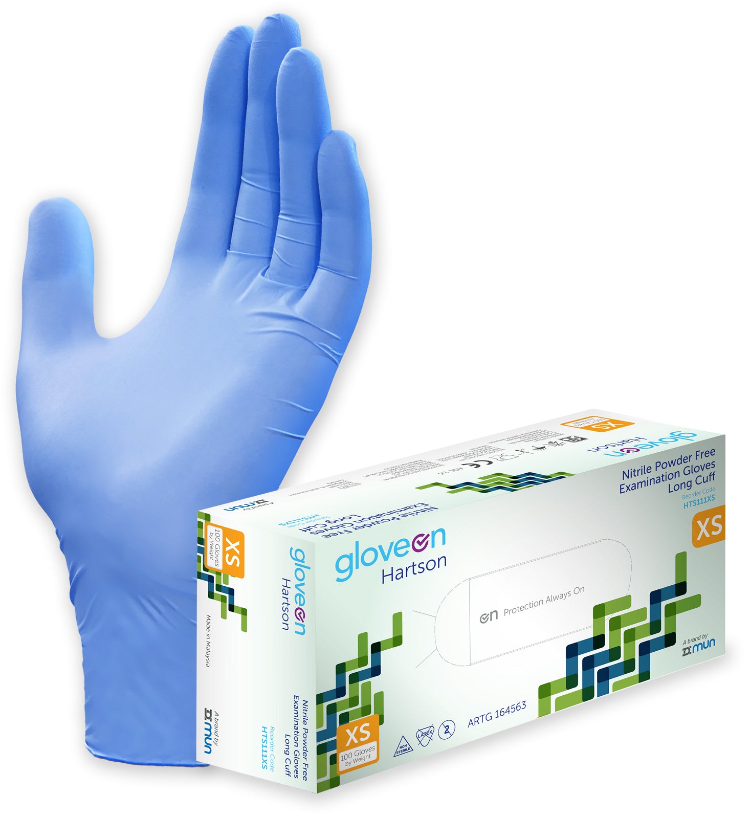 Nitrile Exam Gloves, Powder Free, Non-Sterile, Fingertip Textured, Long Cuff, Aqua Blue - Box of 100, XS