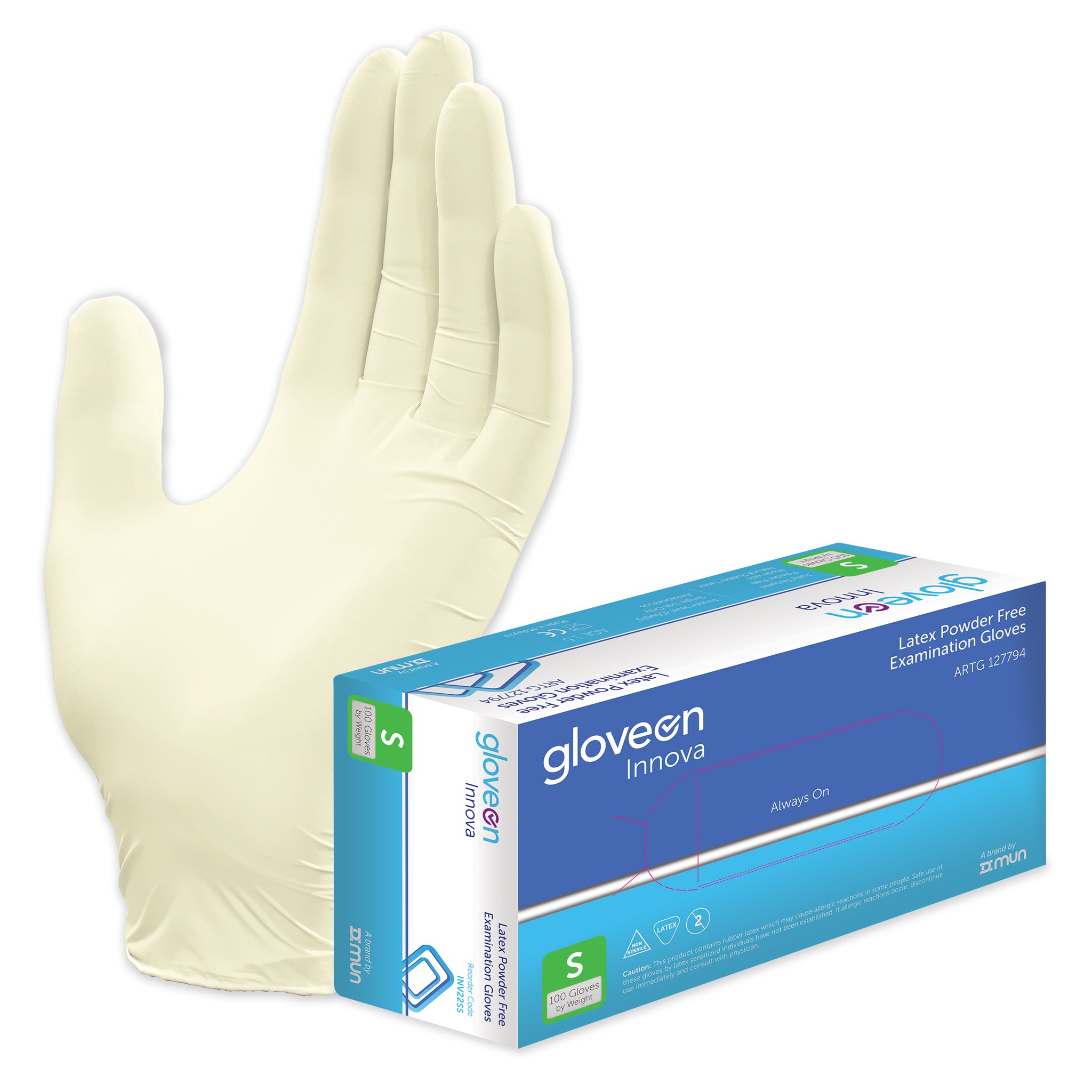 Exam Gloves, Powder Free, Non-Sterile, Fully Textured, Standard Cuff, Natural Colour - Box of 100, S