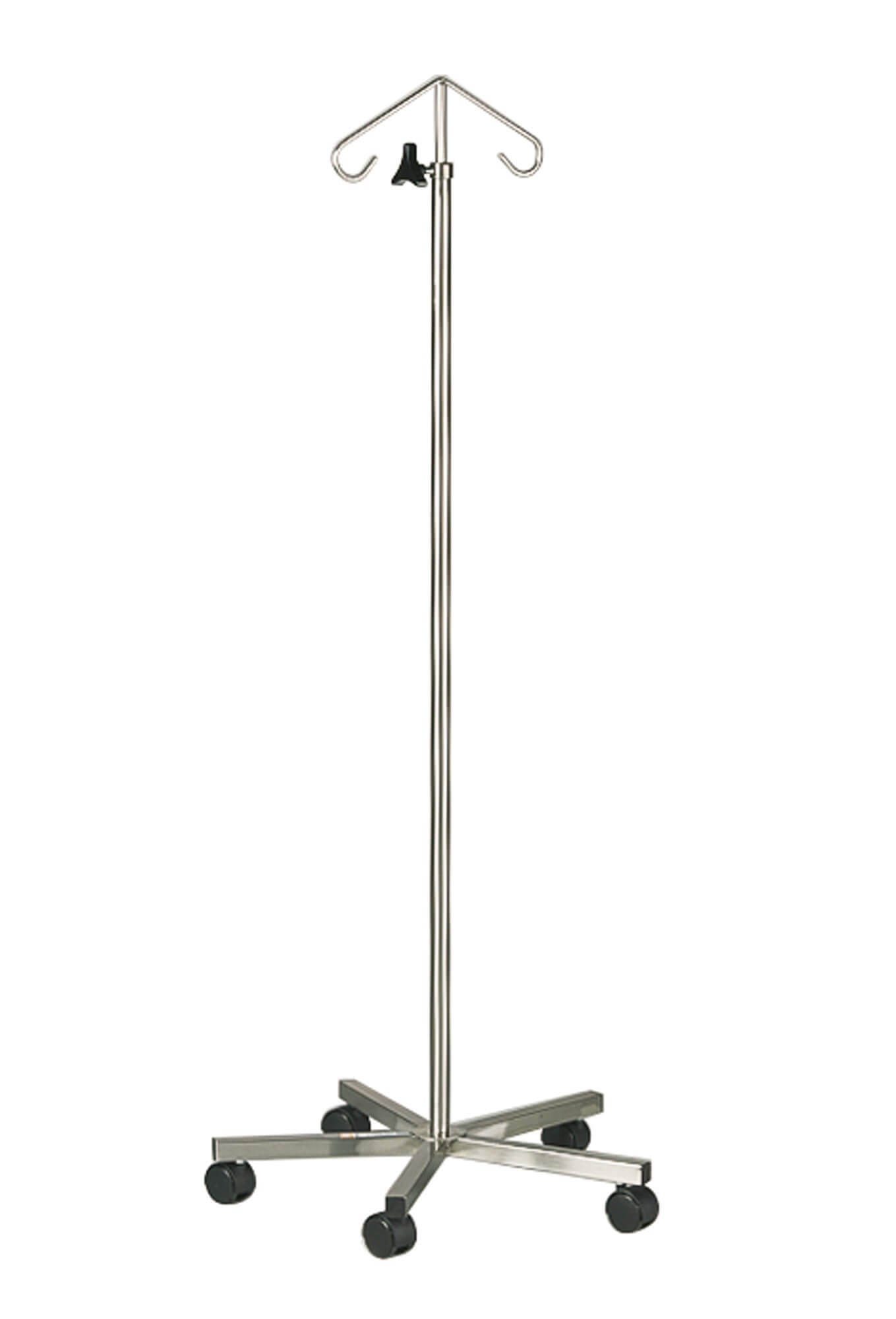 IV Pole - Stainless Steel Base, 5- Leg 2- Hook Model