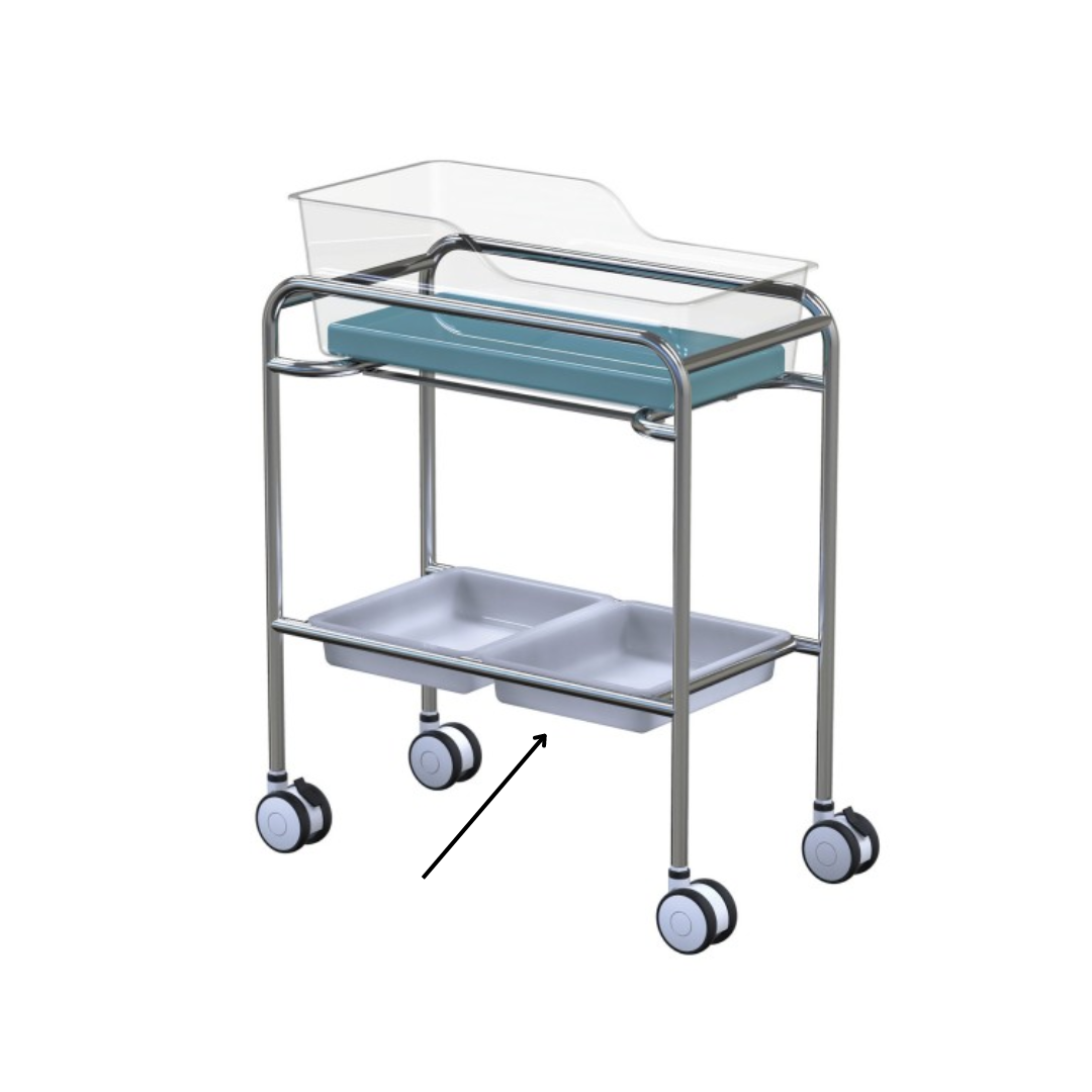 White Acrylic Utility Tray Bassinet Trolley AxisHealth