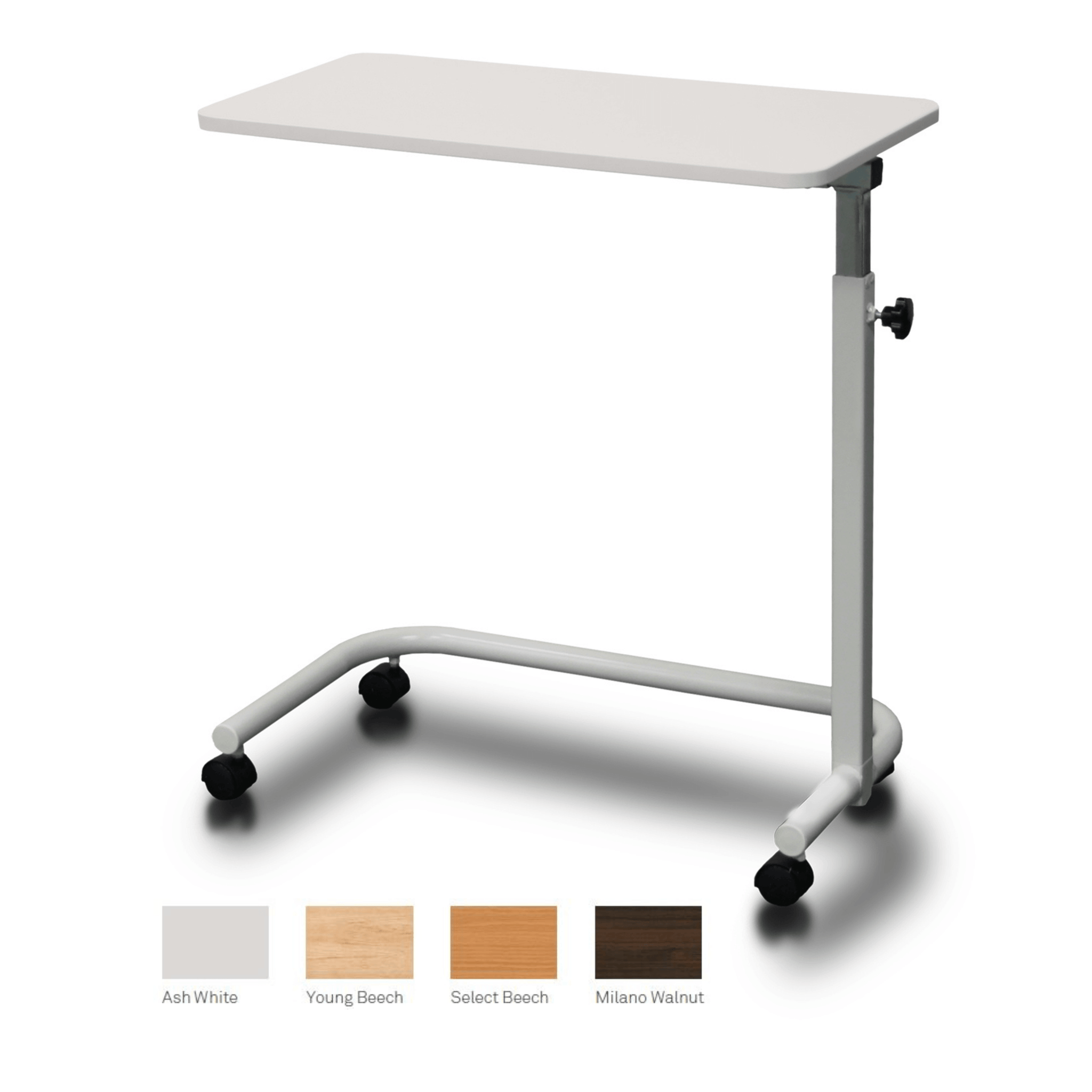 Fixed Top Overbed Table - Manual Height Adjustment, Ash White