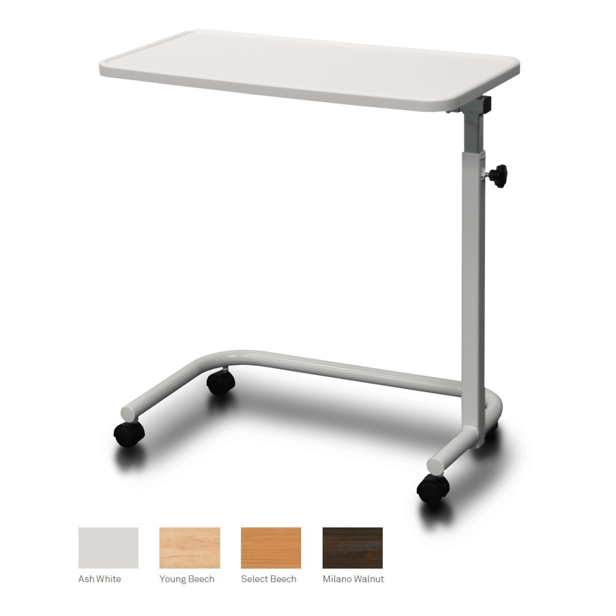 Fixed Top Overbed Table- Manual Height Adjustment, Ash White - 2