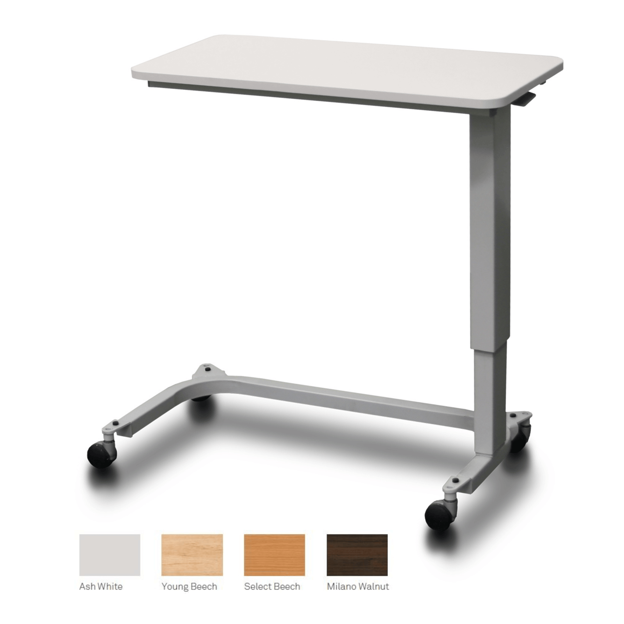 STANDARD OVERBED TABLE - ASSISTED HEIGHT MECH NO BASE SHROUD- COMPLETE - ANTIQUE WHITE