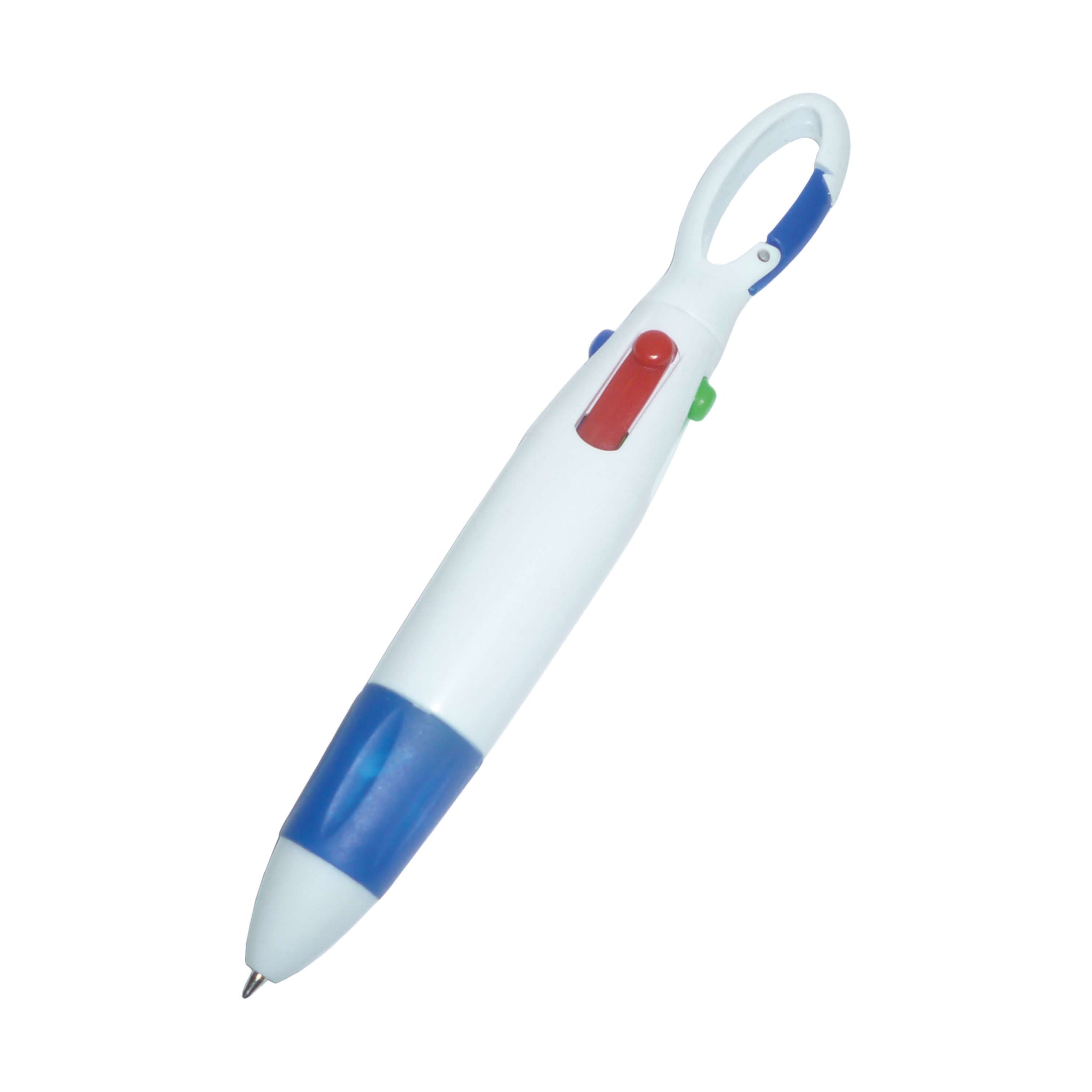 4-COLOUR PEN WITH CARABINER CLIP - Blue