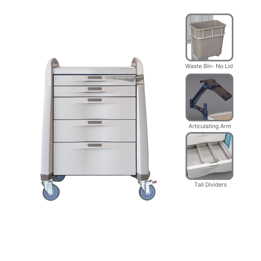 Avalo Package B- 9 High Treament Cart, Includes Divider Kit, Articulating Arm, Universal Rail & Waste Bin