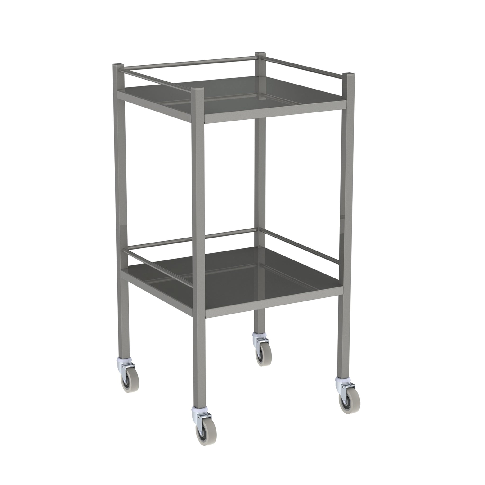 DRESSING TROLLEY-490X490X900MM W RAIL  S/S  2BR  SCDR