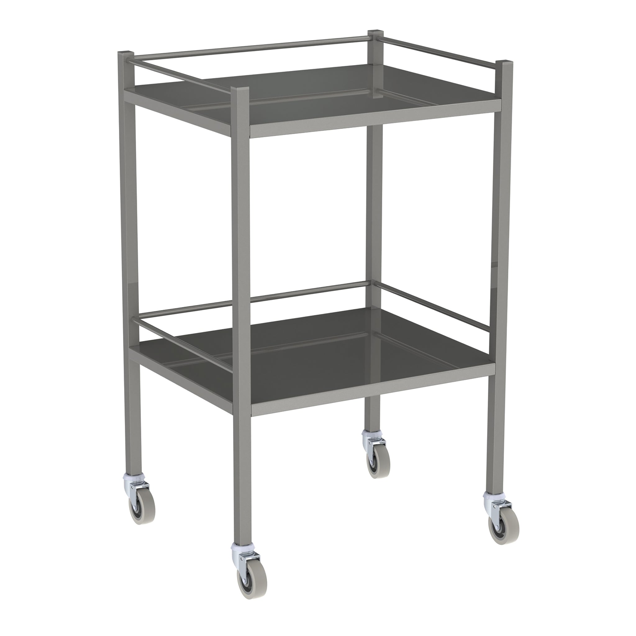 DRESSING TROLLEY-600X490X900MM W RAIL  S/S  2BR  SCDR