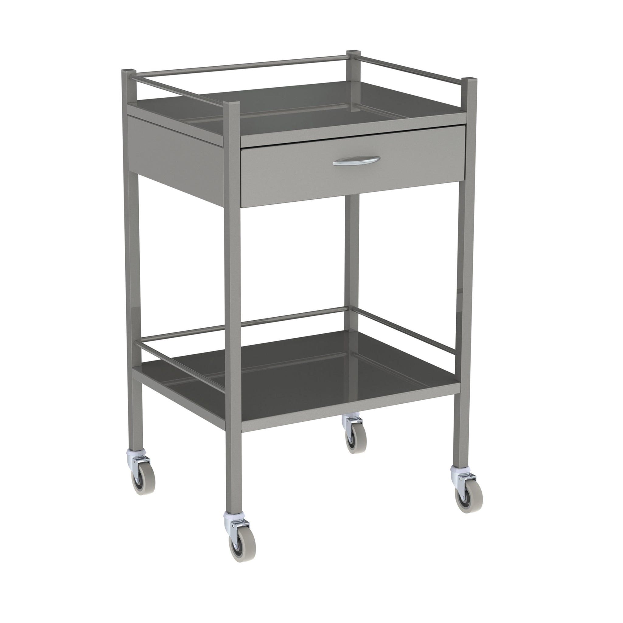 DRESSING TROLLEY-600X490X900MM 1 DRAWER  W RAIL  2BR  SCDR