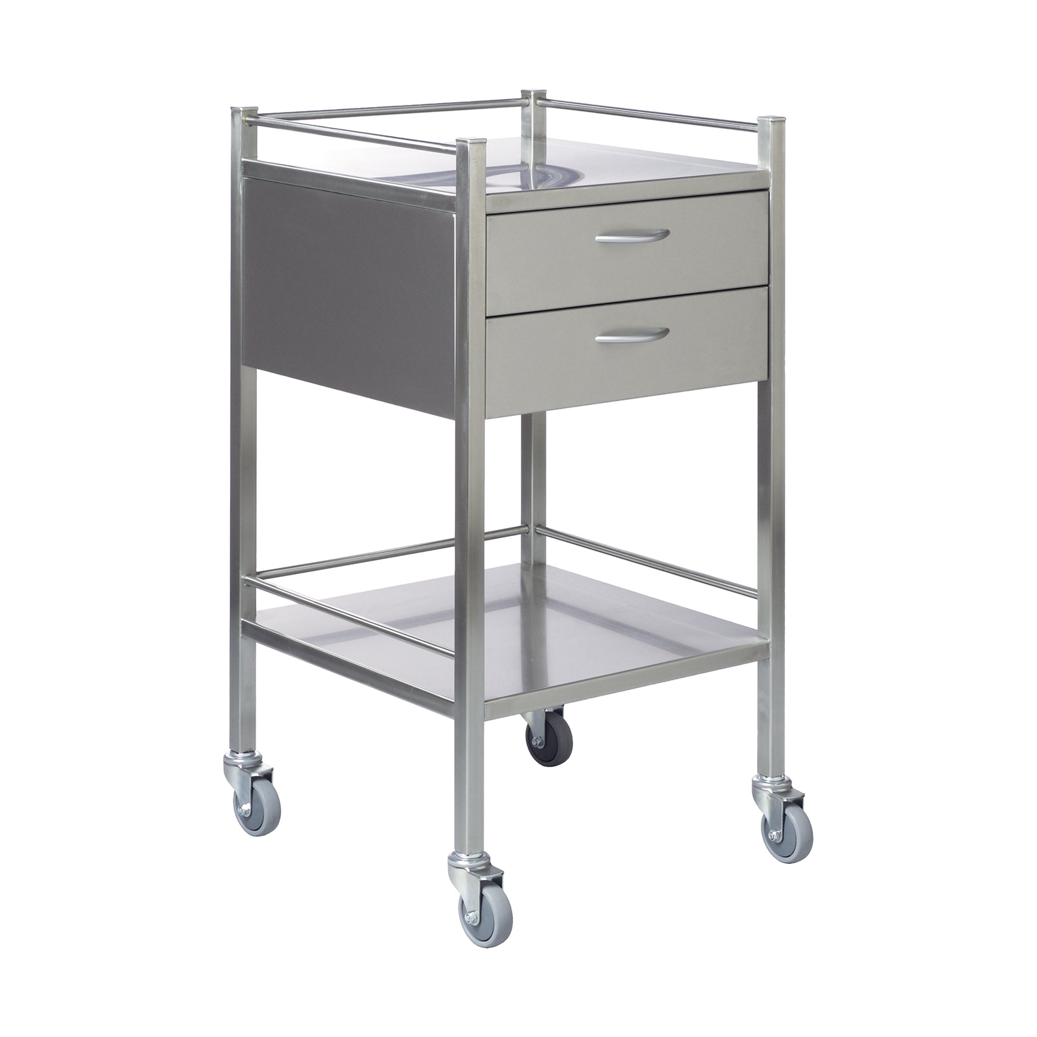 INSTRUMENT TROLLEY-490X490X900 MM 100MM CASTORS 2 DRAWER  W RAIL  2BR  SCDR