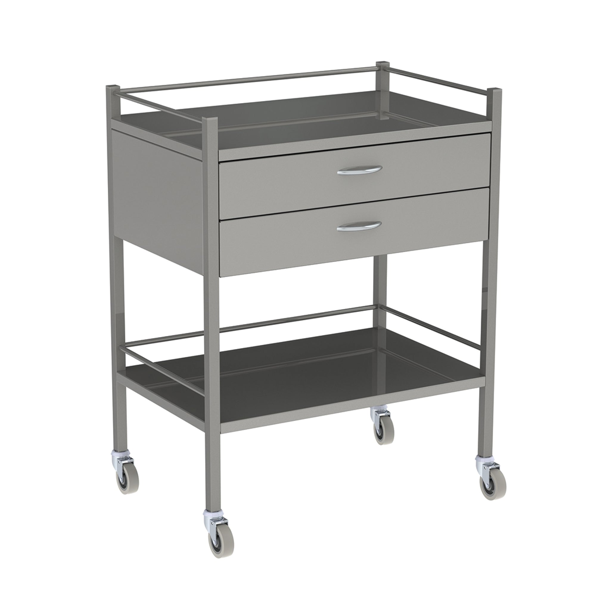 INSTRUMENT TROLLEY-750X490X900 MM 2 DRAWER  W RAIL  2BR  SCDR