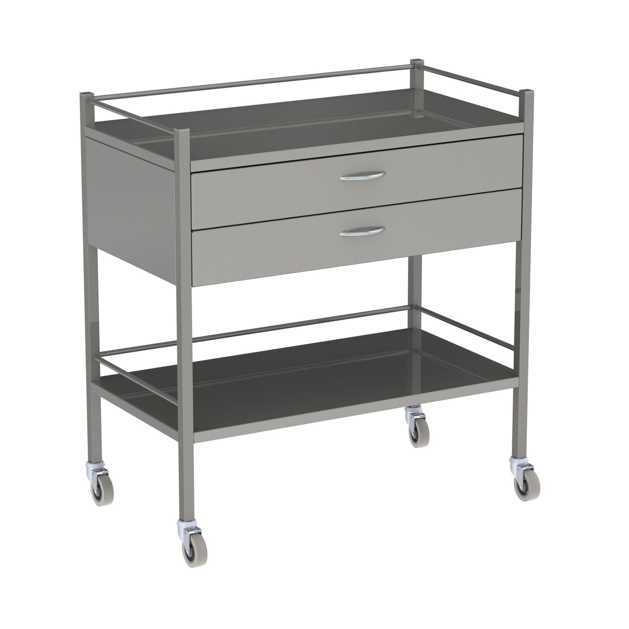 INSTRUMENT TROLLEY-900X490X900MM 2 DRAWER  W RAIL  2BR  SCDR