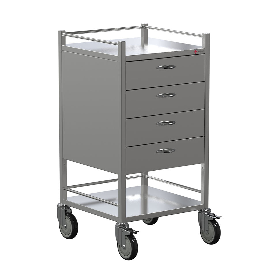INSTRUMENT TROLLEY-490X490X900MM 4 DRAWER  100mm CASTORS (2BR)  SCDR