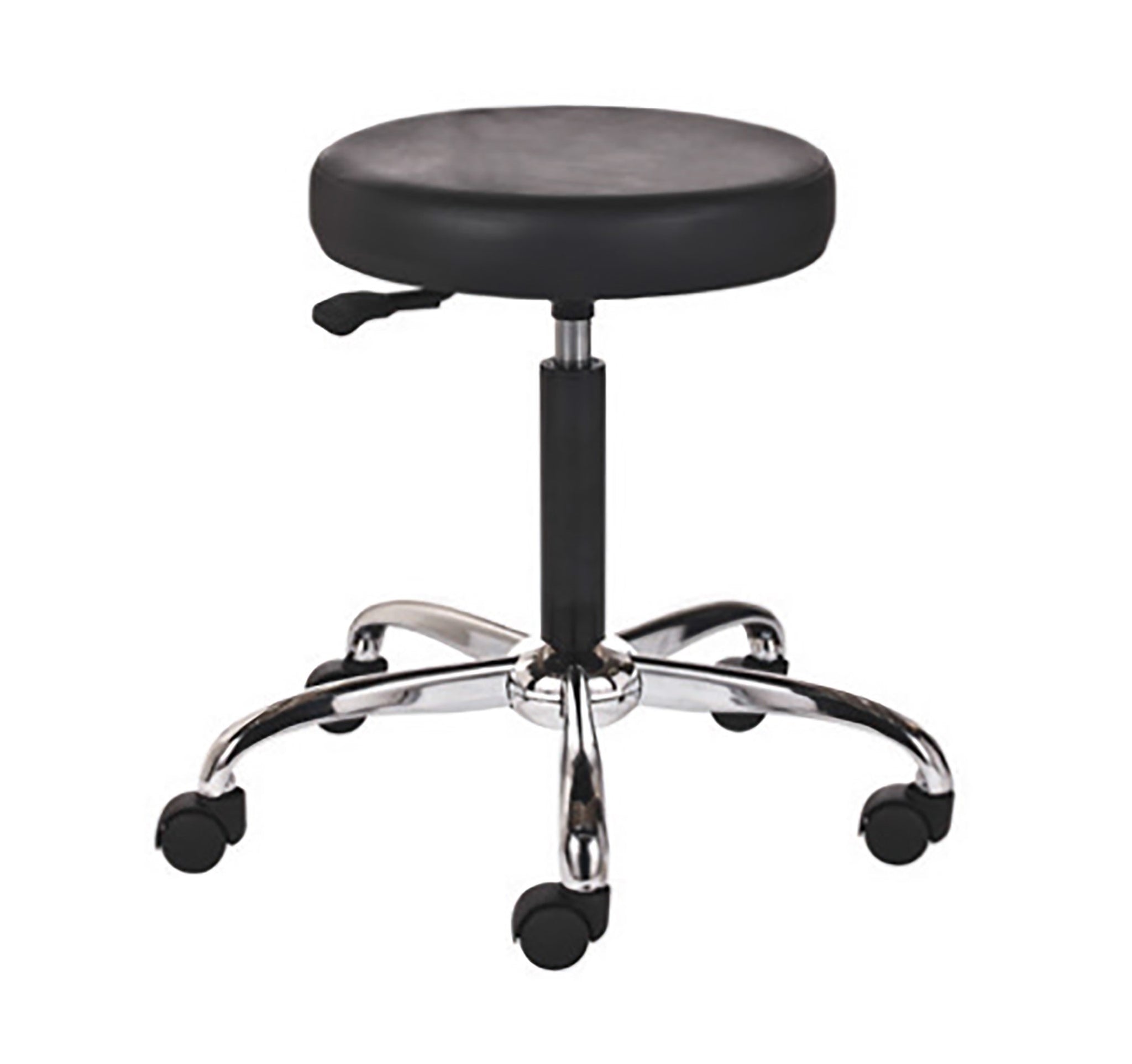 HAND OPERATED SURGEON STOOL THEATRE - CHROME BASE - WITH CASTORS - HEIGHT RANGE: 530MM TO 710MM