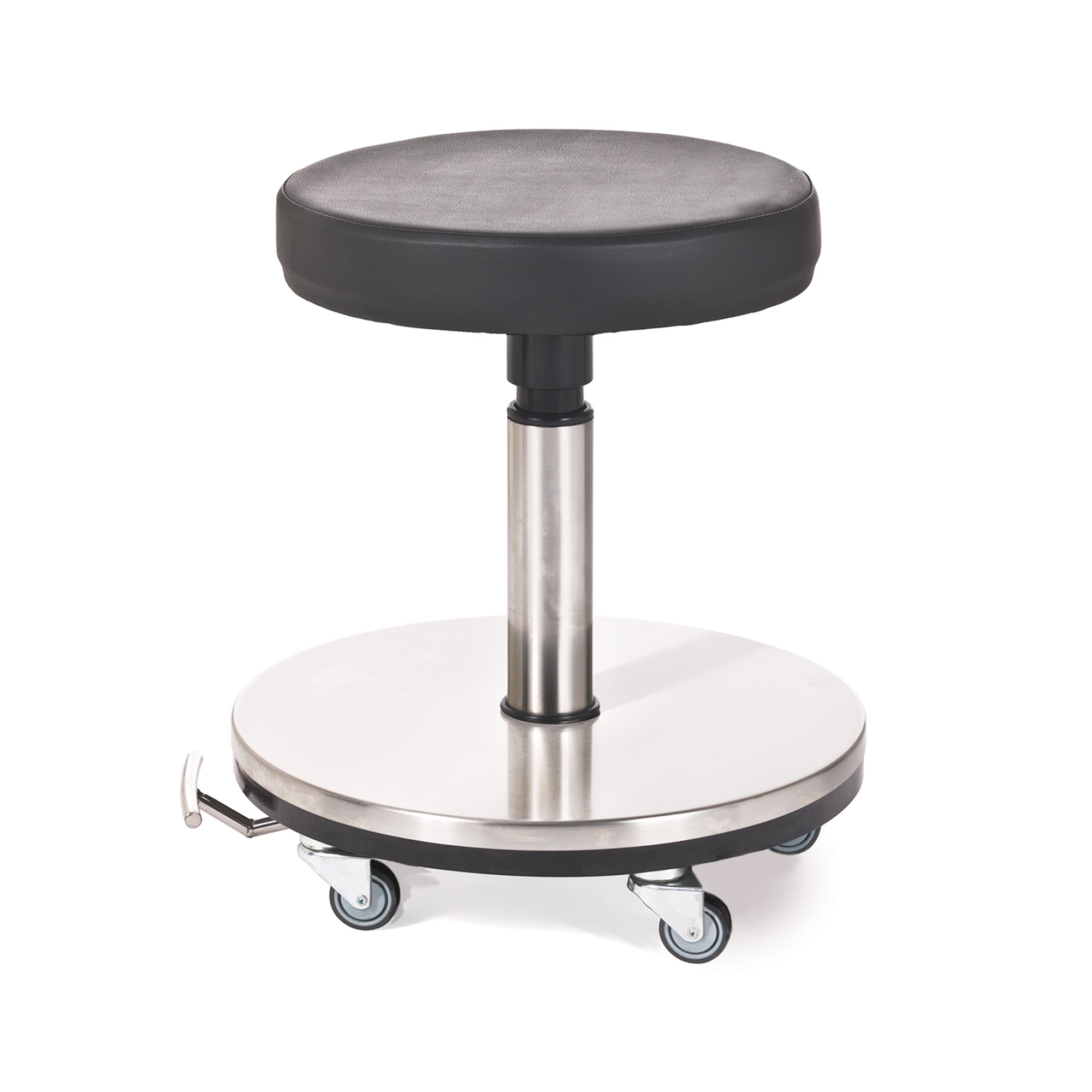 FOOT OPERATED SURGEONS STOOLS - STAINLESS STEEL BASE - WITH CASTORS