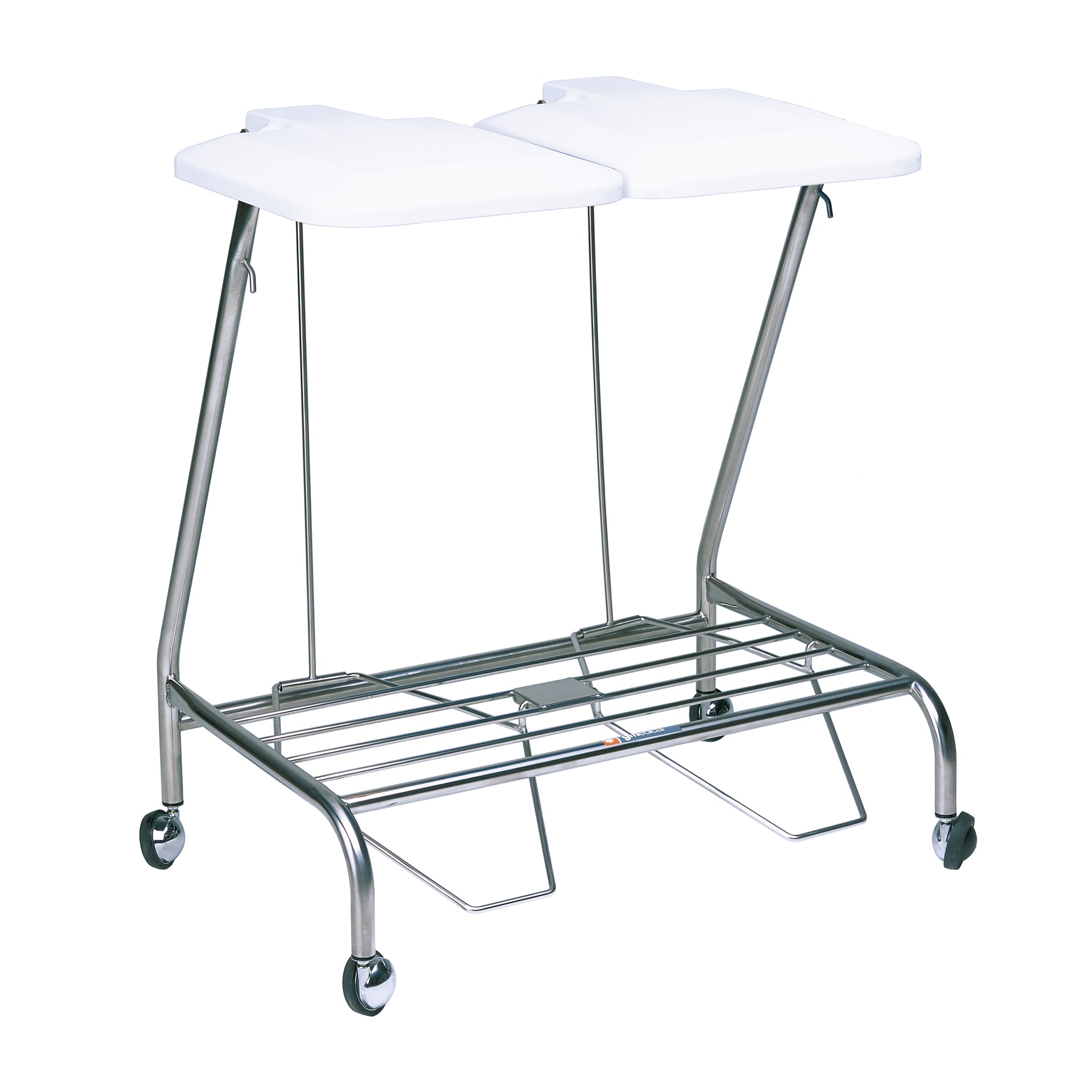 LINEN COLLECTION TROLLEY - DOUBLE - WITH FOOT OPERATED PVC LIDS