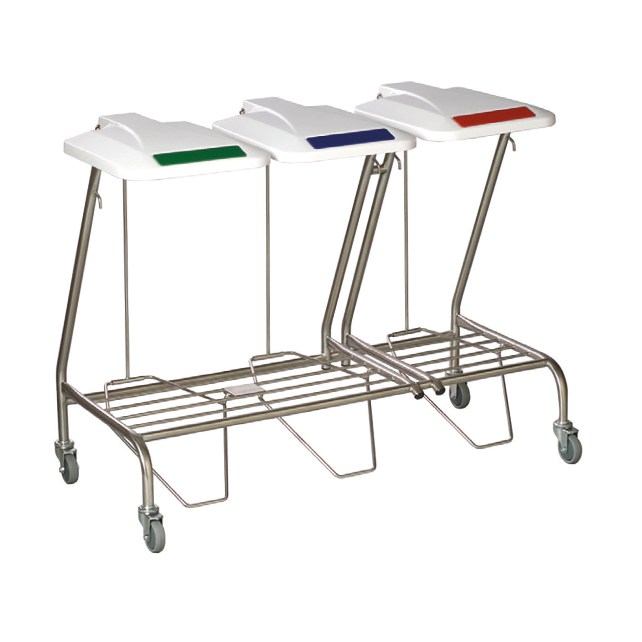 LINEN COLLECTION TROLLEY - TRIPLE - WITH FOOT OPERATED PVC LIDS