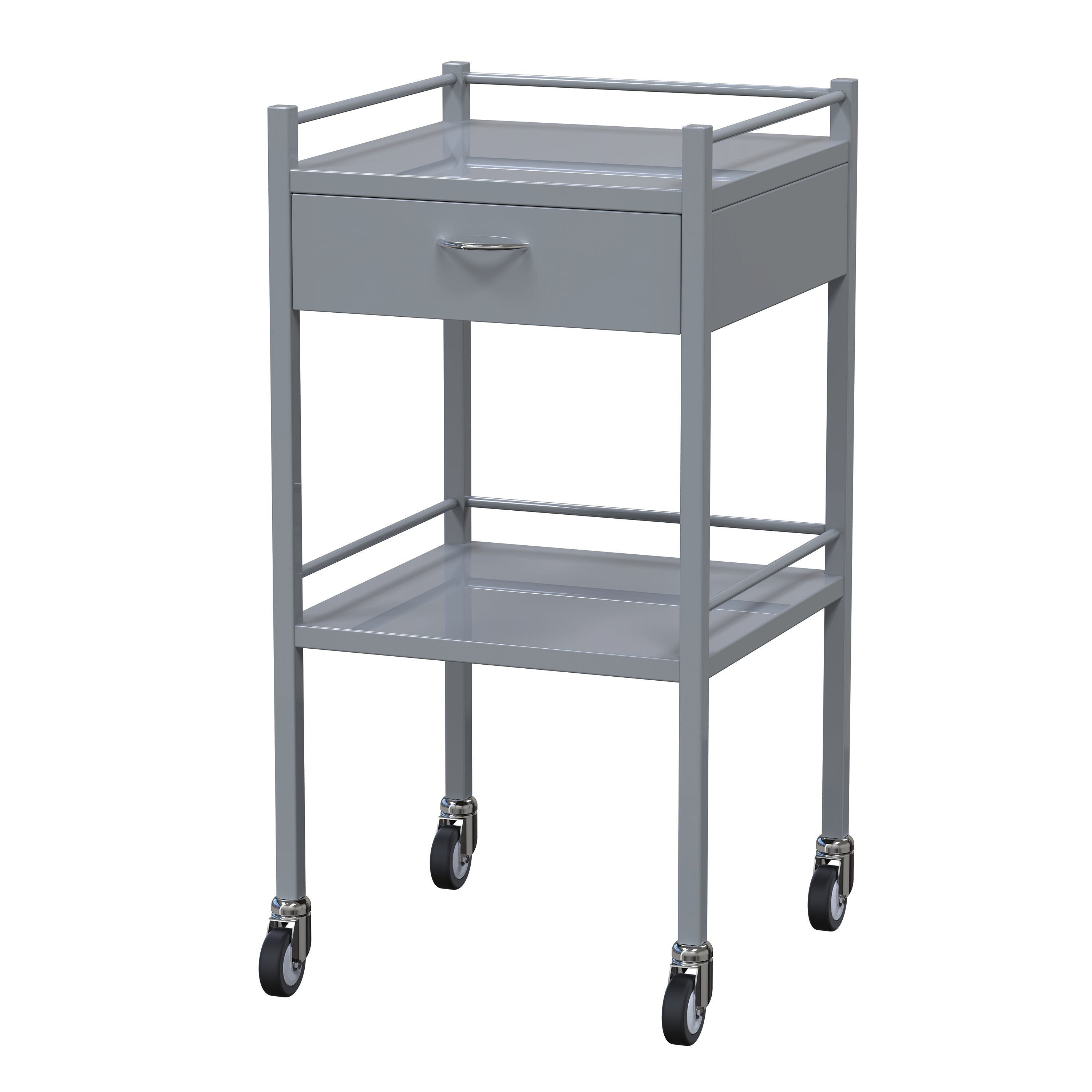 INSTRUMENT TROLLEY- 490 X 490 X 900MM - WITH 1 DRAWER & RAIL - EPOXY C ...