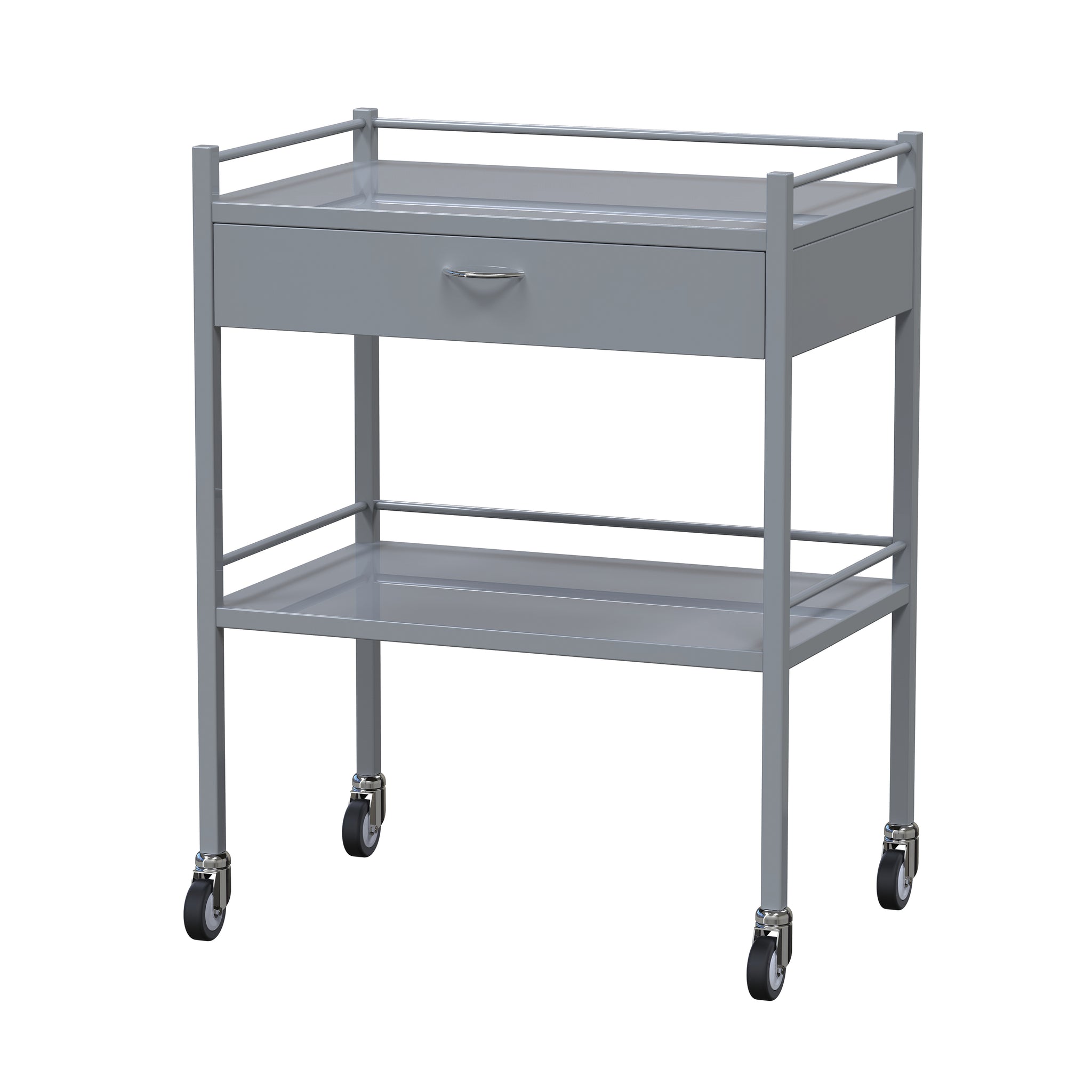INSTRUMENT TROLLEY- 750 X 490 X 900MM - WITH 1 DRAWERS & RAIL - EPOXY COATED