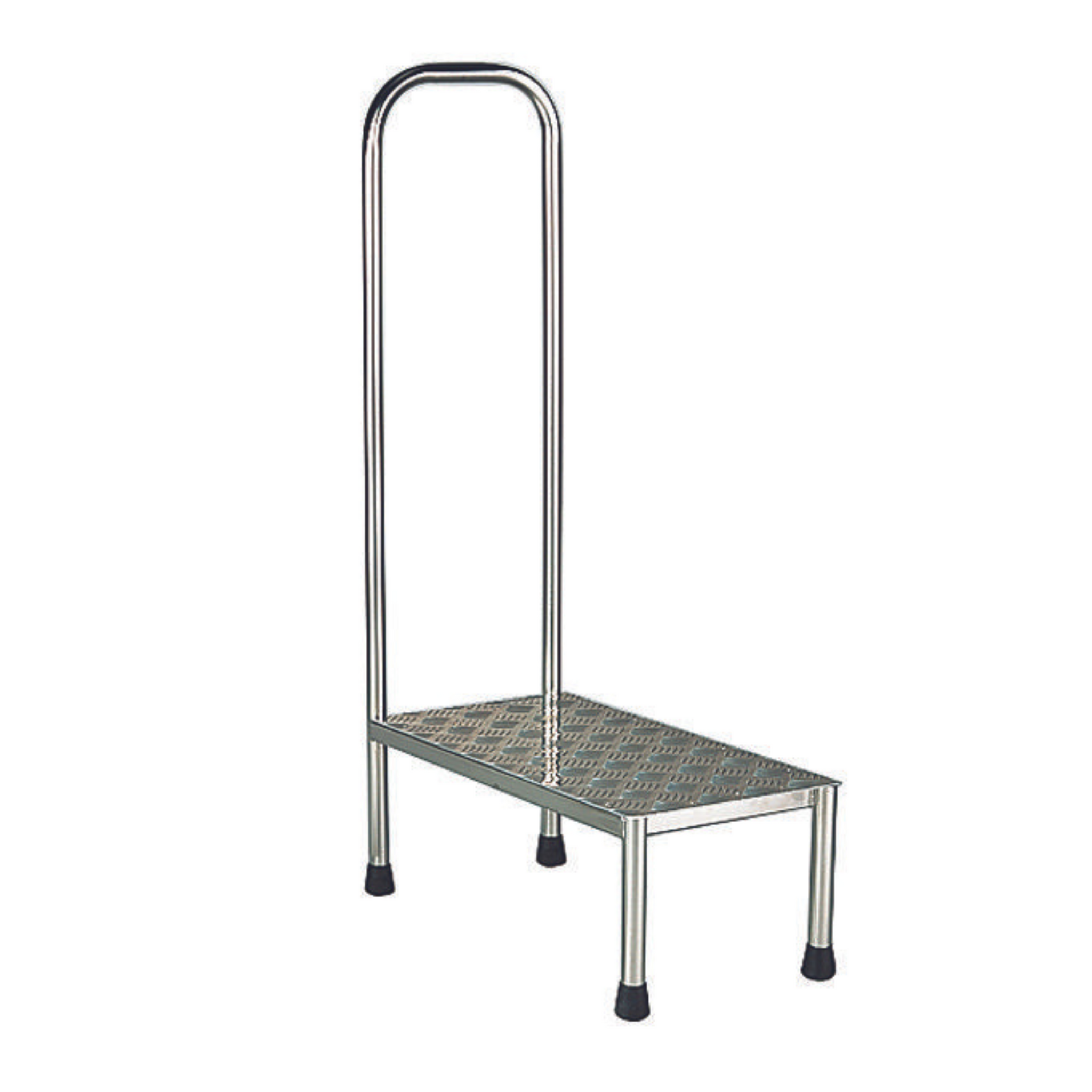 STOOL ONE STEP - STAINLESS STEEL FRAME- WITH HANDLE, ALUMINIUM TREAD