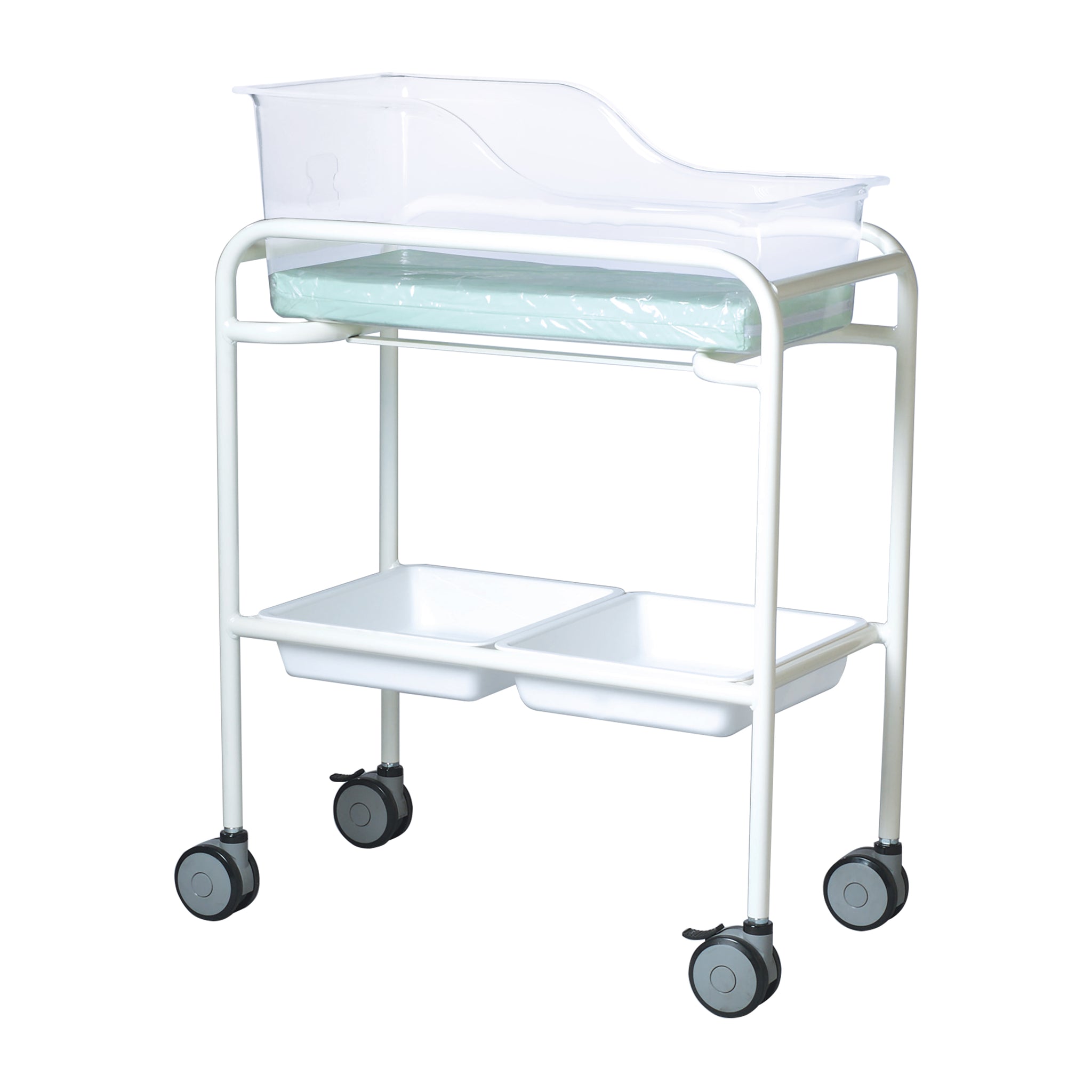 CHILDRENS FIXED HEIGHT EPOXY COATED BASSINET WITH TRAY