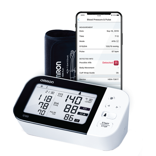 Omron HEM7361T Advanced + AFIB Indicator Bluetooth Blood Pressure Monitor