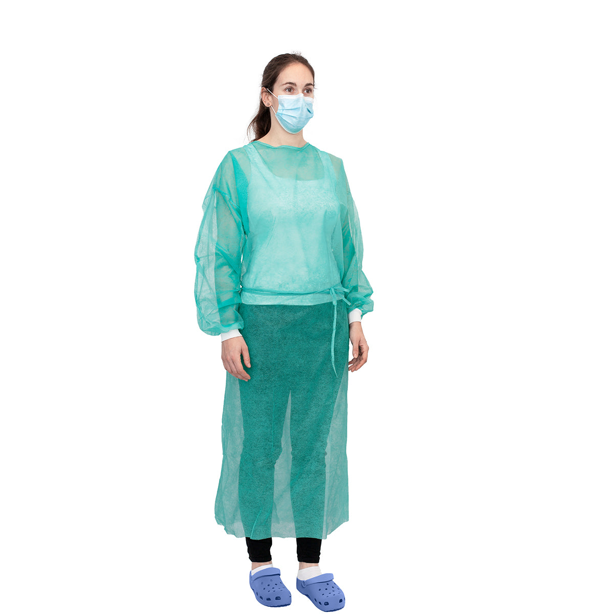 Protective Visitor Gown W/ Knitted Cuffs - Green 136 X 140 CM, 100/PK