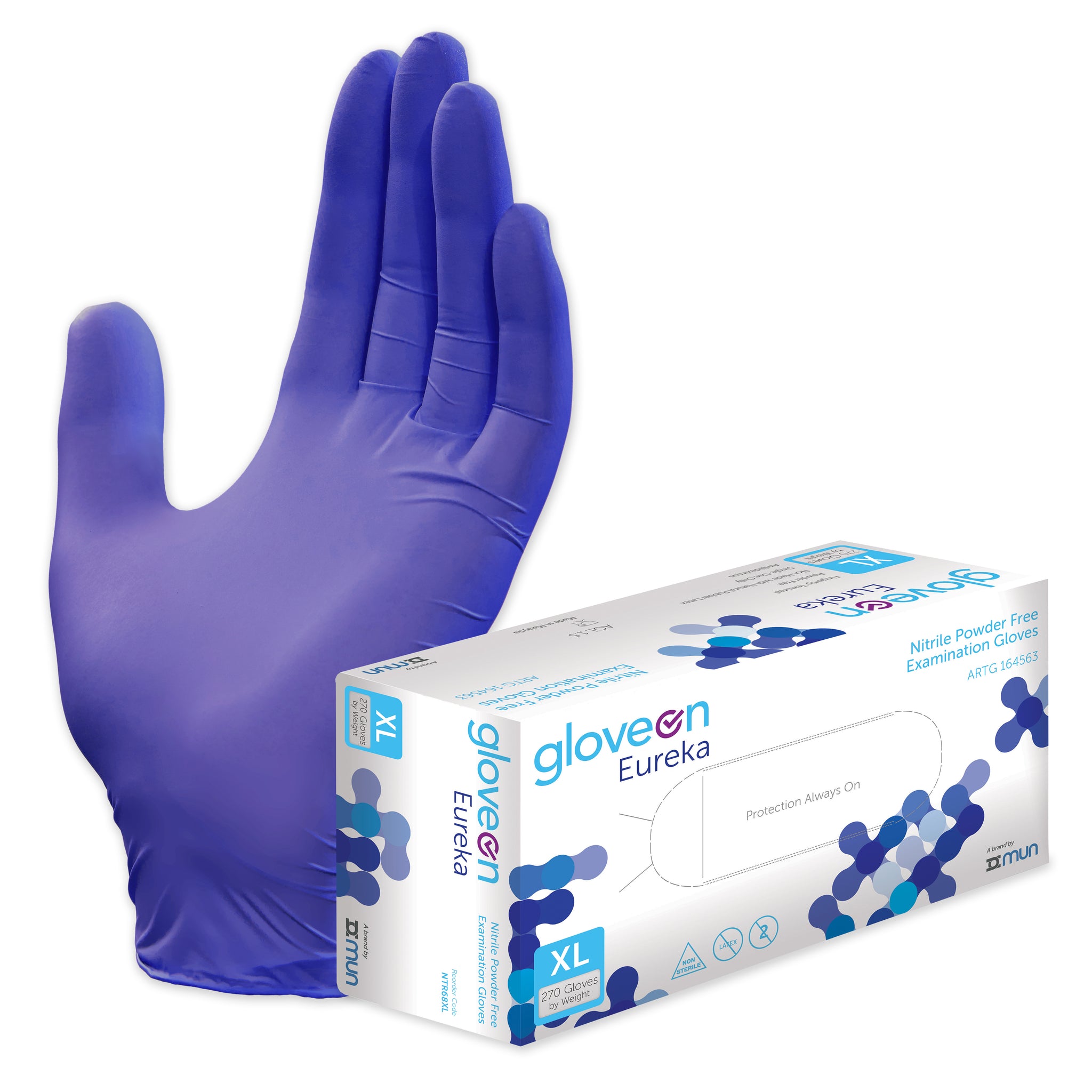 Nitrile Exam Gloves, Powder Free, Standard Cuff, Dark Blue - Box of 270, XL
