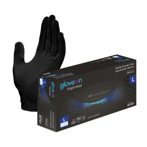 Nitrile Exam Gloves, Powder Free, Non-Sterile, Fingertip Textured, Standard Cuff, Black - Box of 100, L