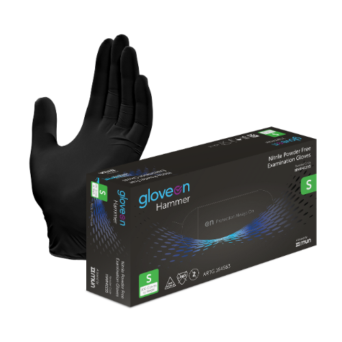 Nitrile Exam Gloves, Powder Free, Non-Sterile, Fingertip Textured, Standard Cuff, Black - Box of 100, S