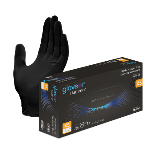 Nitrile Exam Gloves, Powder Free, Non-Sterile, Fingertip Textured, Standard Cuff, Black - Box of 100, XS