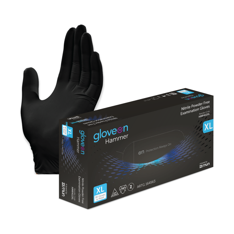 Nitrile Exam Gloves, Powder Free, Non-Sterile, Fingertip Textured, Standard Cuff, Black - Box of 90, XL