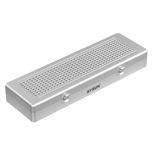 Implant Sterilization Container - Lid Perforated, Box Non Perforated, 500 x 170 x 75 MM, Black