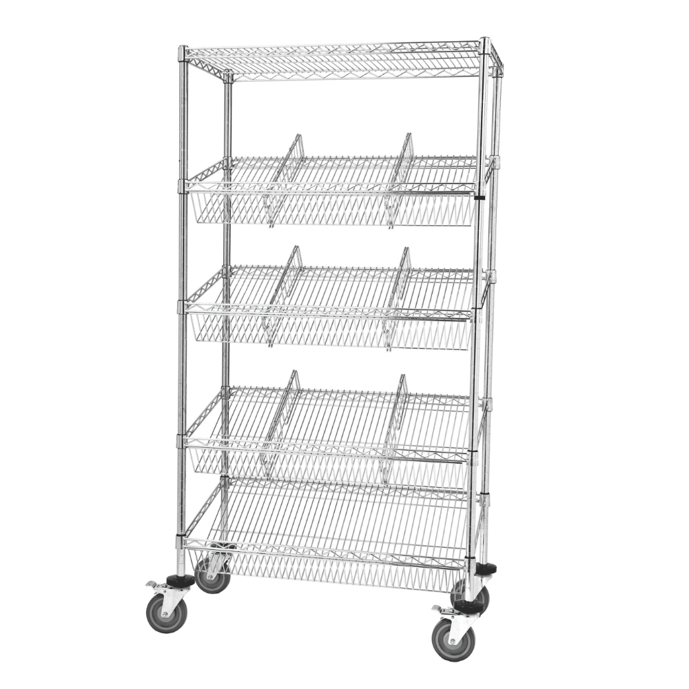 SUTURE TROLLEY 5 SHELF 460 X 1220 X 1760MM HIGH NICKEL CHROME