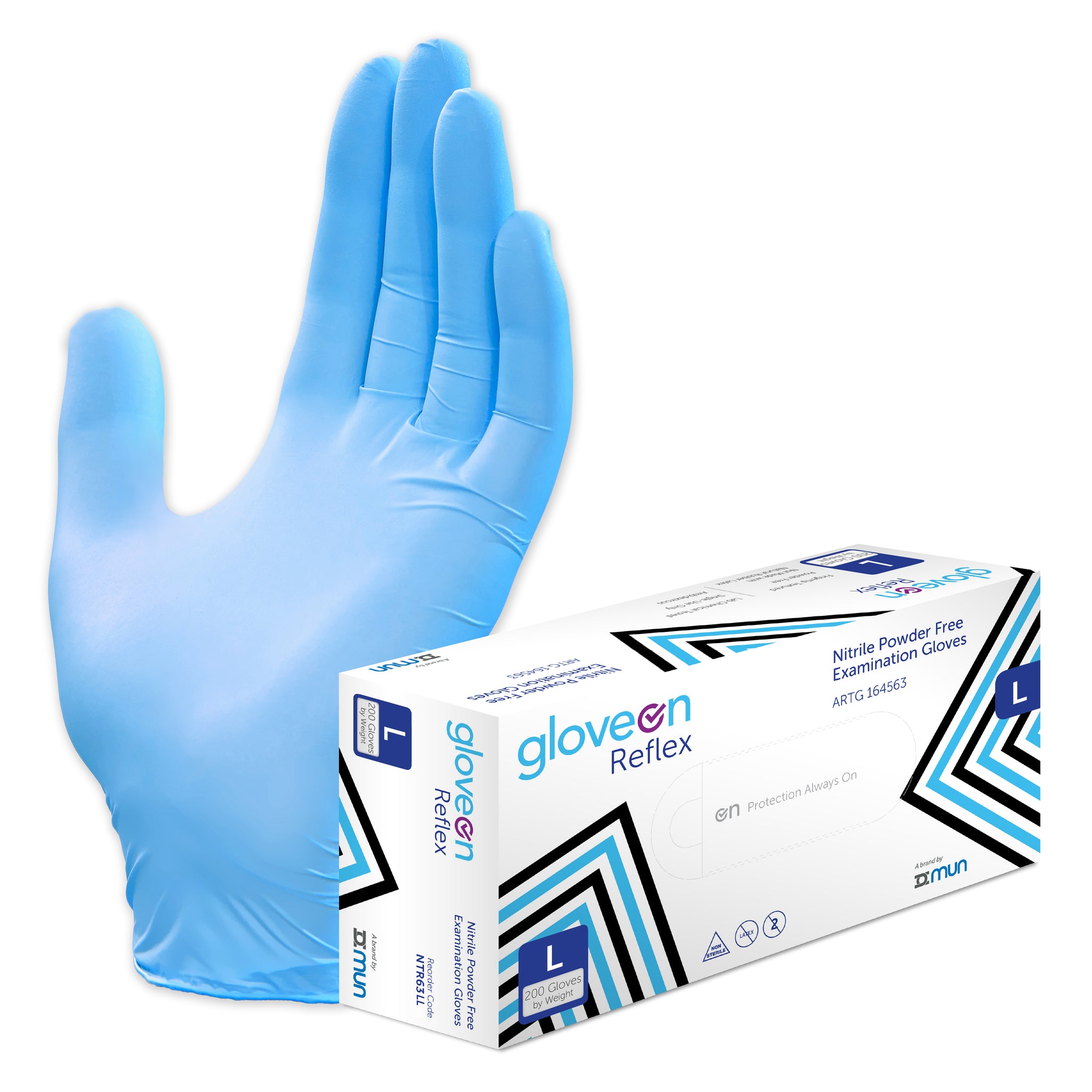 Nitrile Exam Gloves, Powder Free, Non-Sterile, Fingertip Textured, Standard Cuff - Box of 200, L
