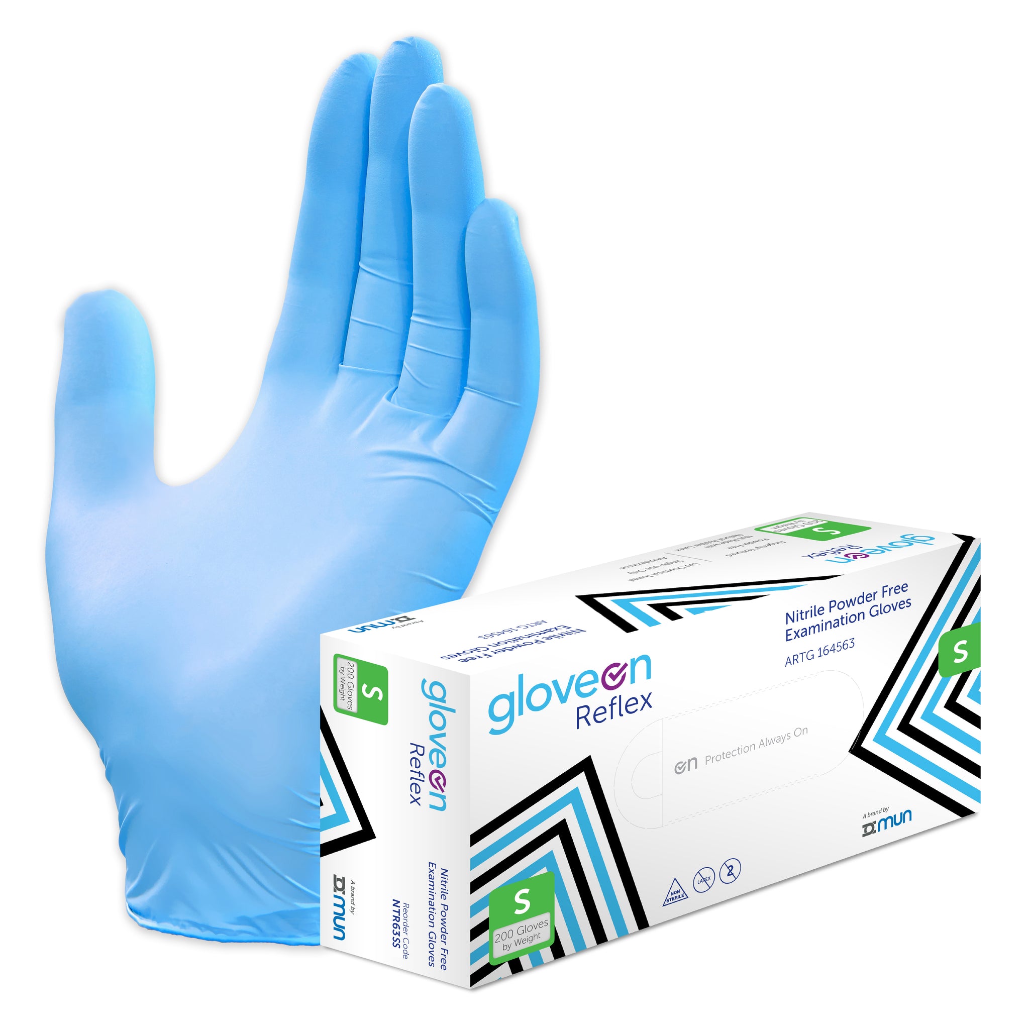 Nitrile Exam Gloves, Powder Free, Non-Sterile, Fingertip Textured, Standard Cuff - Box of 200, S