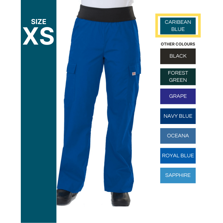 777 Body Flex Fold Over Waistband Scrub Pant- Caribean Blue, Extra Small