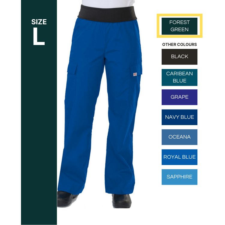 777 Body Flex Fold Over Waistband Scrub Pant- Forest Green, Large