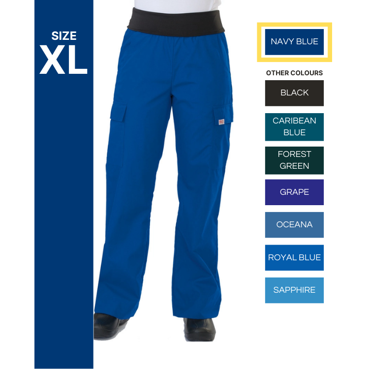 777 Body Flex Fold Over Waistband Scrub Pant- Navy Blue, Extra Large