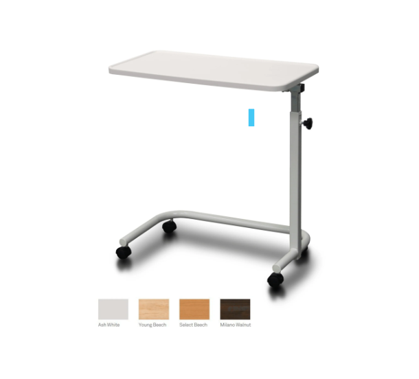 THERMOFORMED OVERBED TABLE - LOCKING HAND WHEEL HEIGHT ADJ. COMPLETE - ASH WHITE