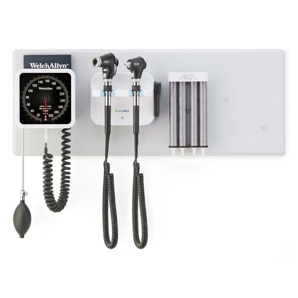 Welch Allyn 77716 Diagnostic Wall System - PanOptic Plus LED Ophthalmoscope; MacroView Plus LED Otoscope; iExaminer; and 767 Aneroid Sphygmomanometer