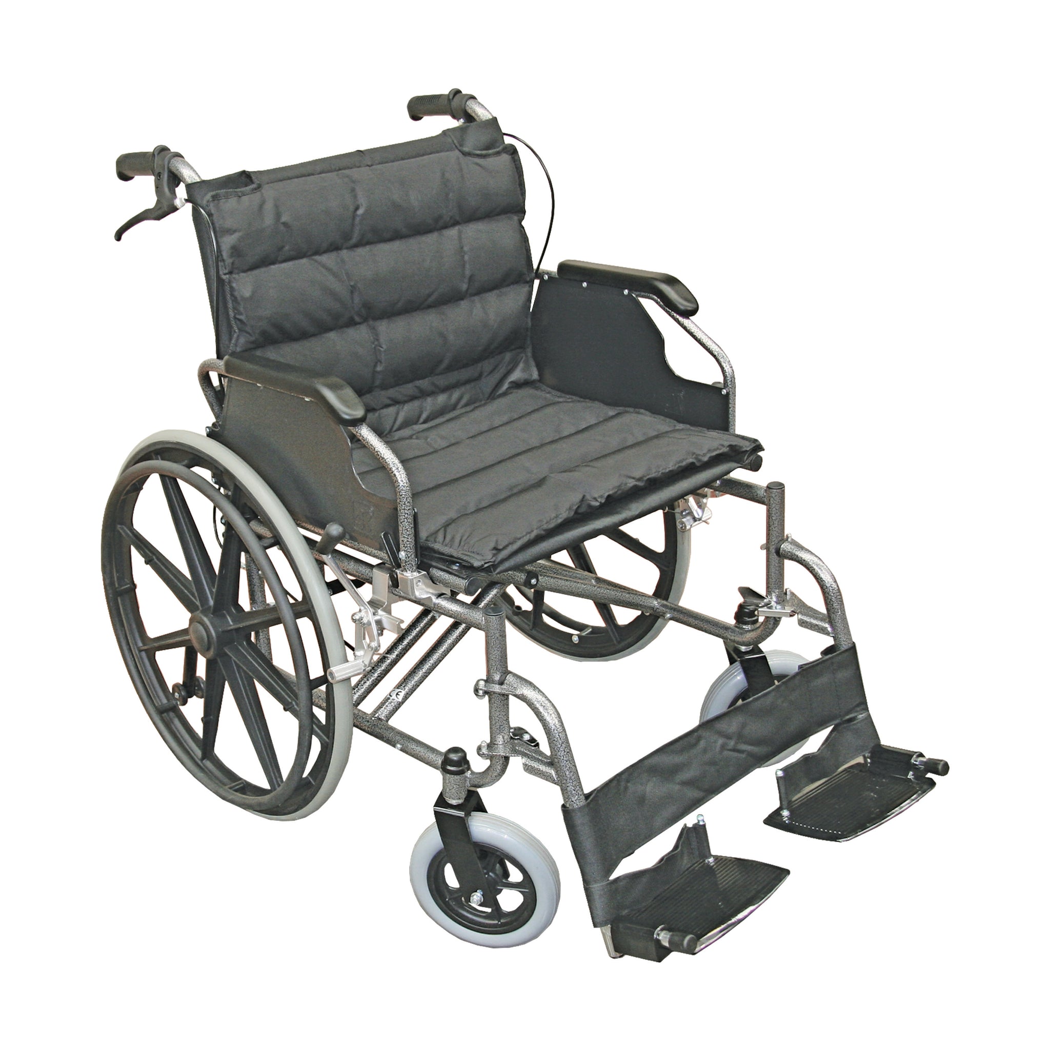 W/CHAIR STEEL- FIXED REAR WHEEL HANDLE BRAKES UP TO 125KG 56CM SEAT WIDTH"