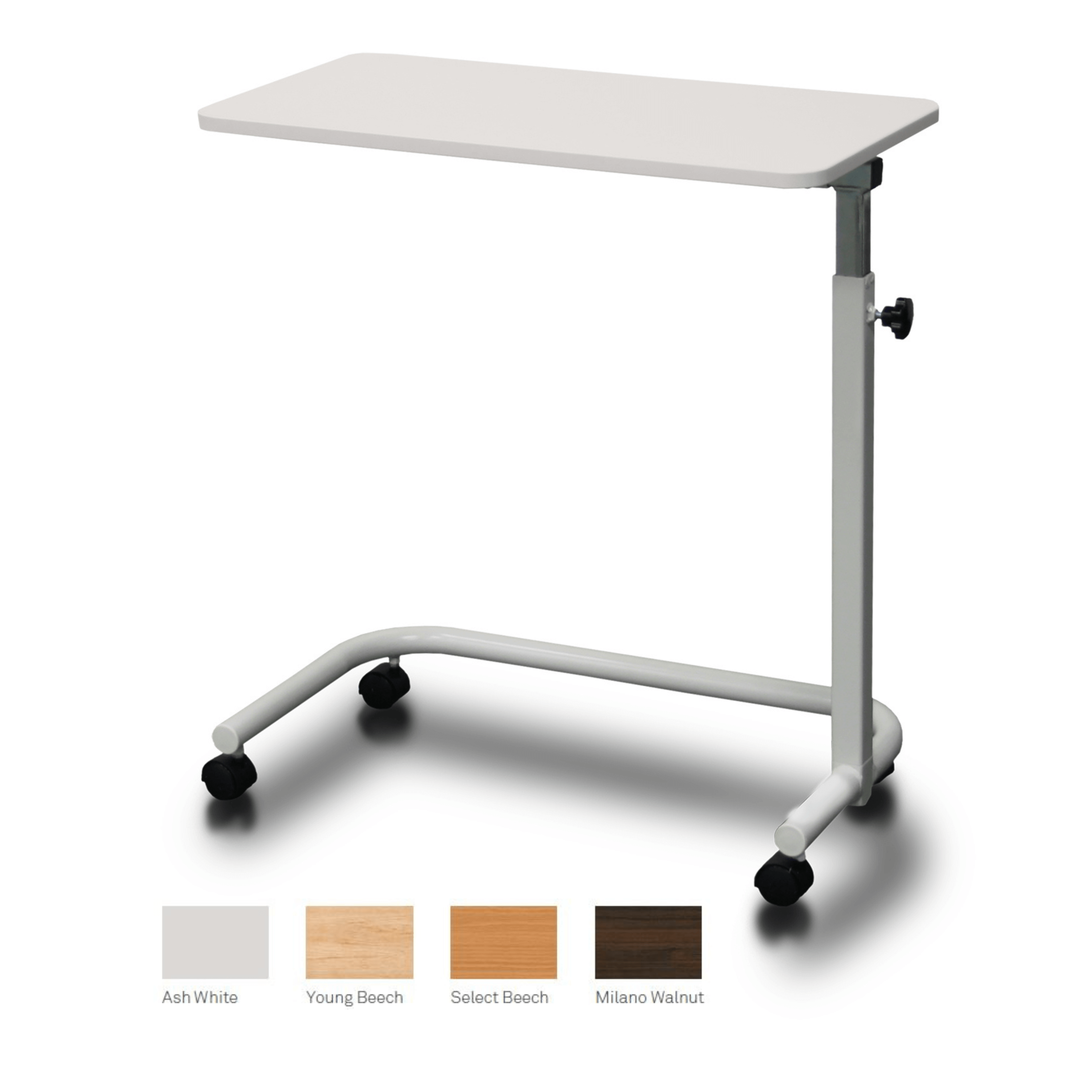 Fixed Top Overbed Table Manual Height Adjustment, Ash White AxisHealth
